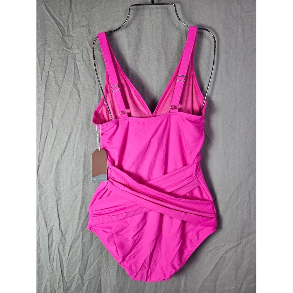 Smismivo Womens Hot Pink Tummy Control One Piece Swimsuit V-Neck Wrap Size S NWT - Picture 2 of 5